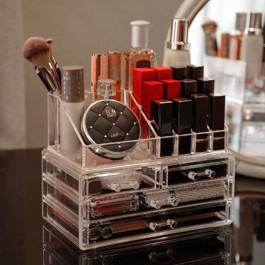 Acrylic Jewelry & Makeup Organizer Set – 2-Piece Storage Display with 3 or 4 Drawers