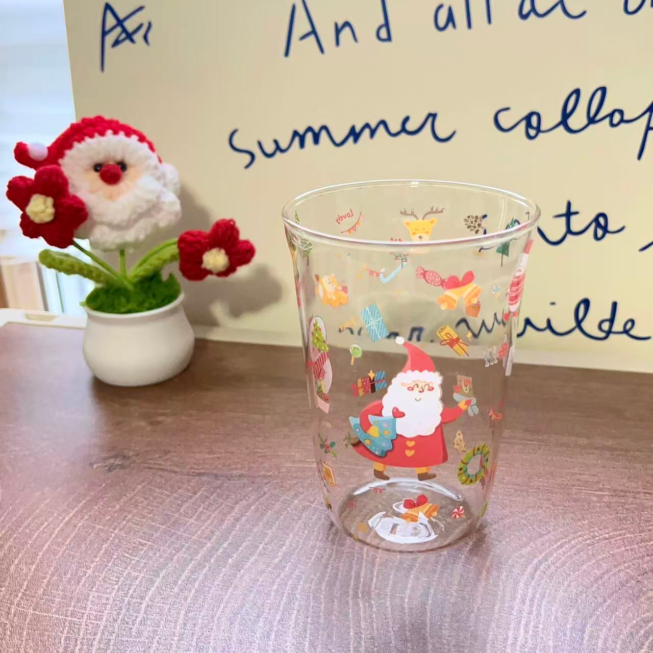 Cute Santa Claus Glass Cup - 350ML | Christmas Gift