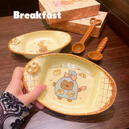 Bread Bear Ceramic Dessert Plate, 7.8-Inch