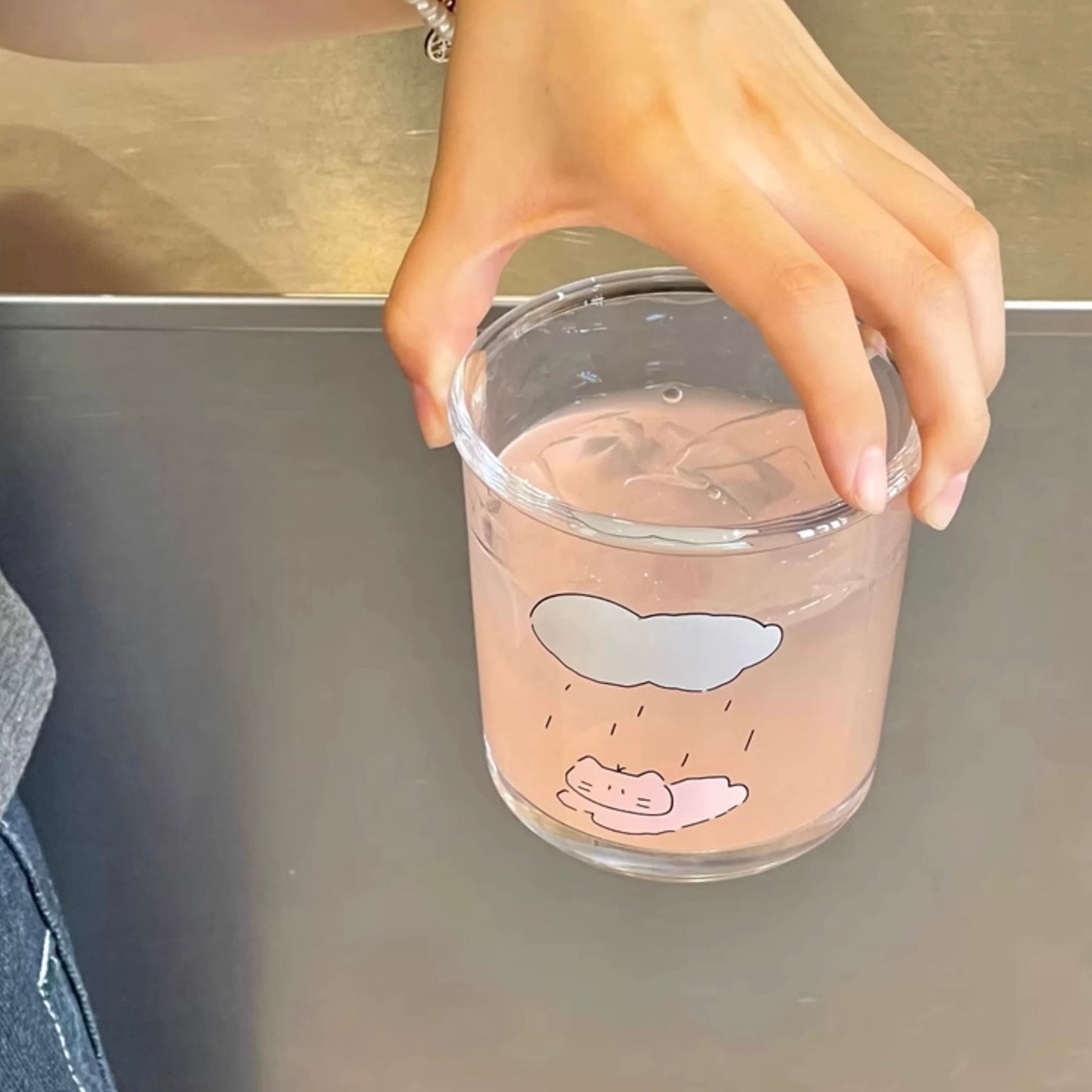 Cat Line-Art Glass Cup, 400ML Capacity