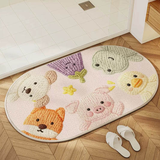 Animal Friends Linen Woven Absorbent Bathroom Rug - 50x80cm