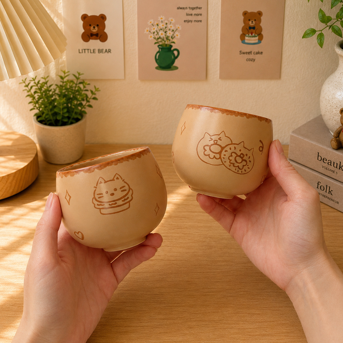 Hand-Painted Caramel Cat Ceramic Cup – 250ML
