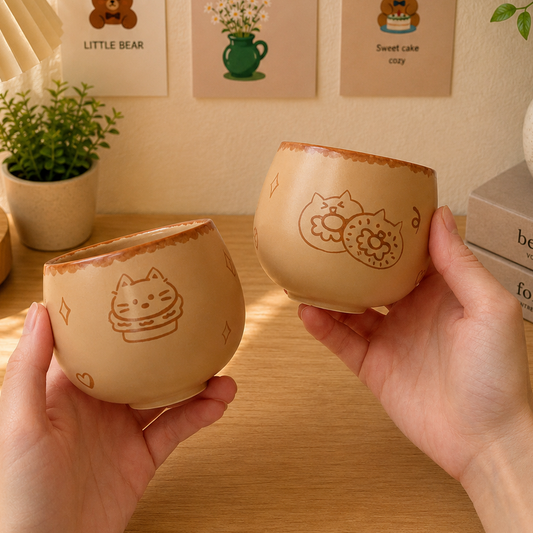 Hand-Painted Caramel Cat Ceramic Cup – 250ML