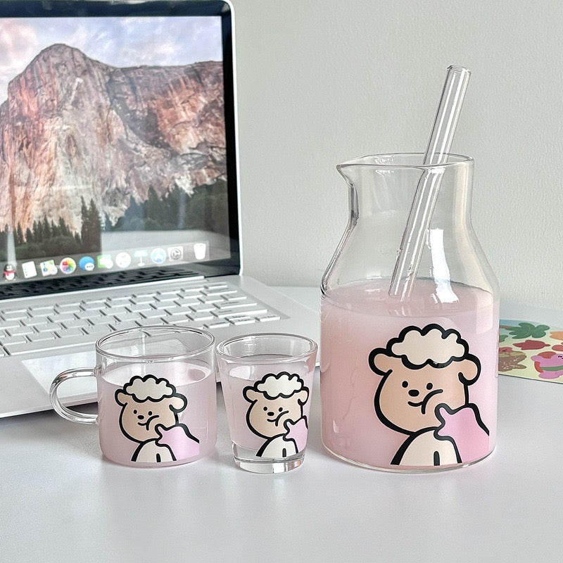 Chubby Sheep Glass Pitcher Set – Cute 4-Piece Gift Box with Cups & Straw