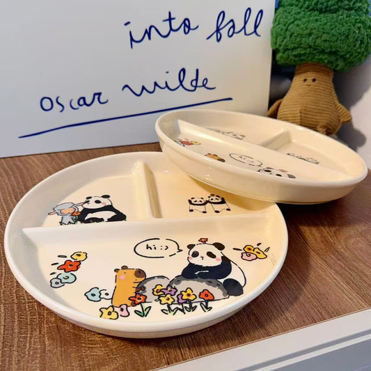 Panda Family Ceramic Divided Breakfast Plate, 8.3-Inch