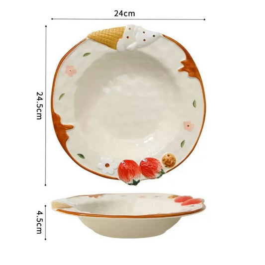 Hand-Painted Strawberry Embossed Ceramic Plate | 9.5-Inch