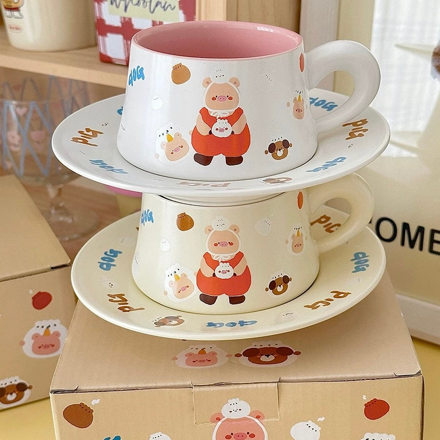 Creamy Piggy Ceramic Coffee Mug Set, 270ML Capacity