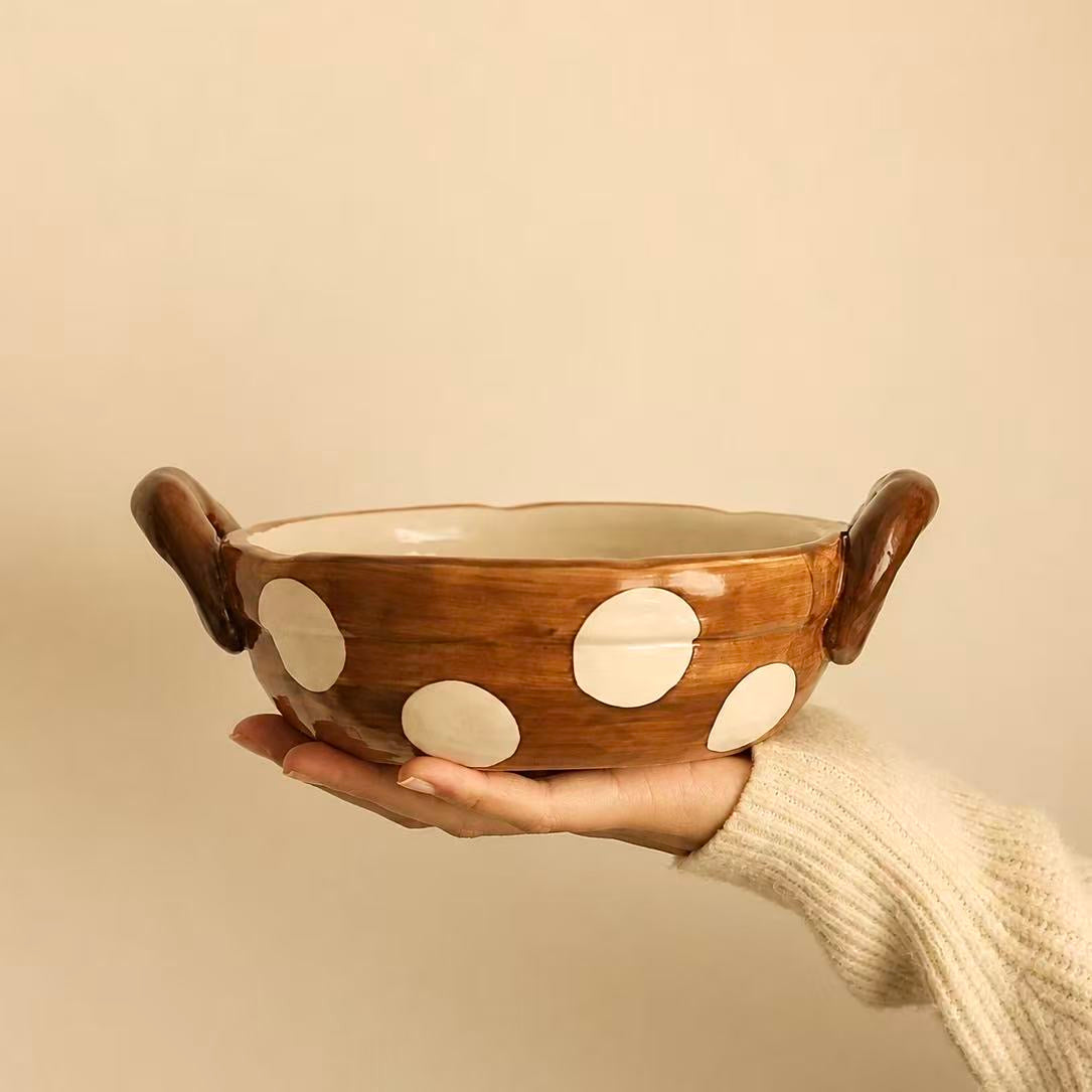 Vintage Handcrafted Ceramic Ramen Bowl with Handles - 800ML
