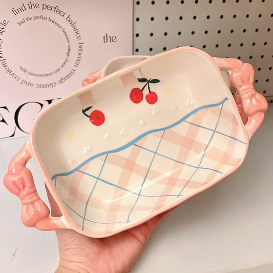 Pastel Pink Bow Handle Baking Dish, 800ML