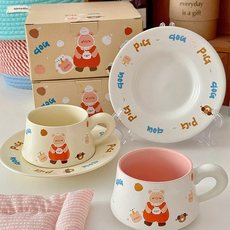 Creamy Piggy Ceramic Coffee Mug Set, 270ML Capacity