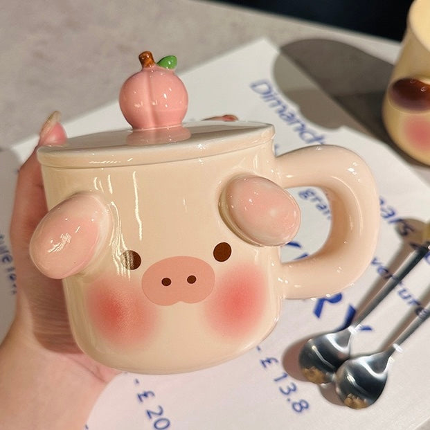 Peachy Pig and Appley Pup Ceramic Mug, 400ML Capacity