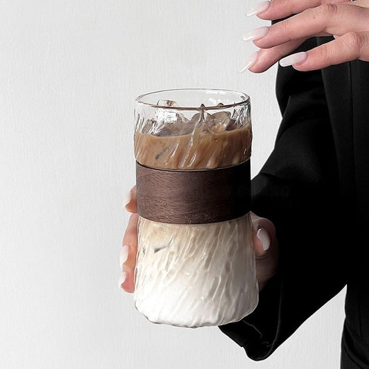 Wooden Ring Tree Texture Glass Cup, 400ML Capacity