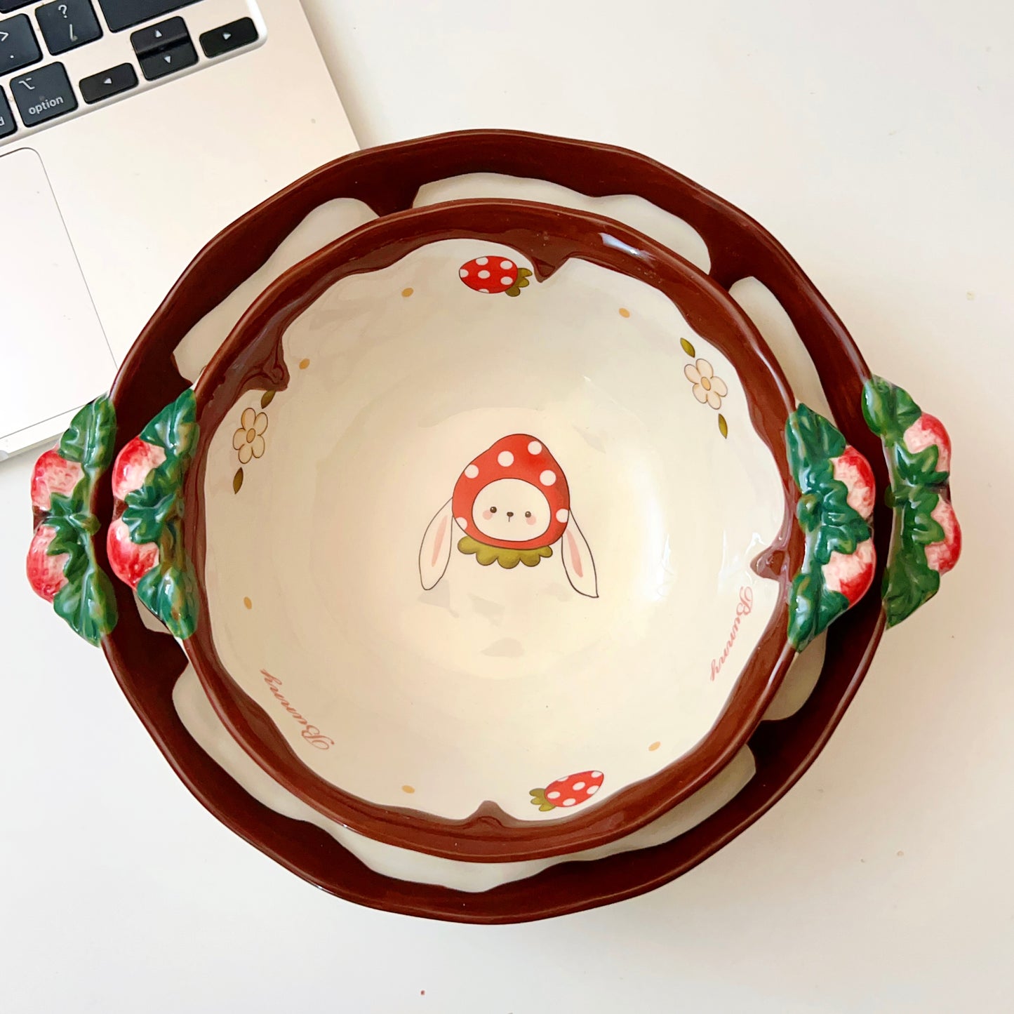 Chocolate Strawberry Bunny Ceramic Bowls - 550ML & 900ML