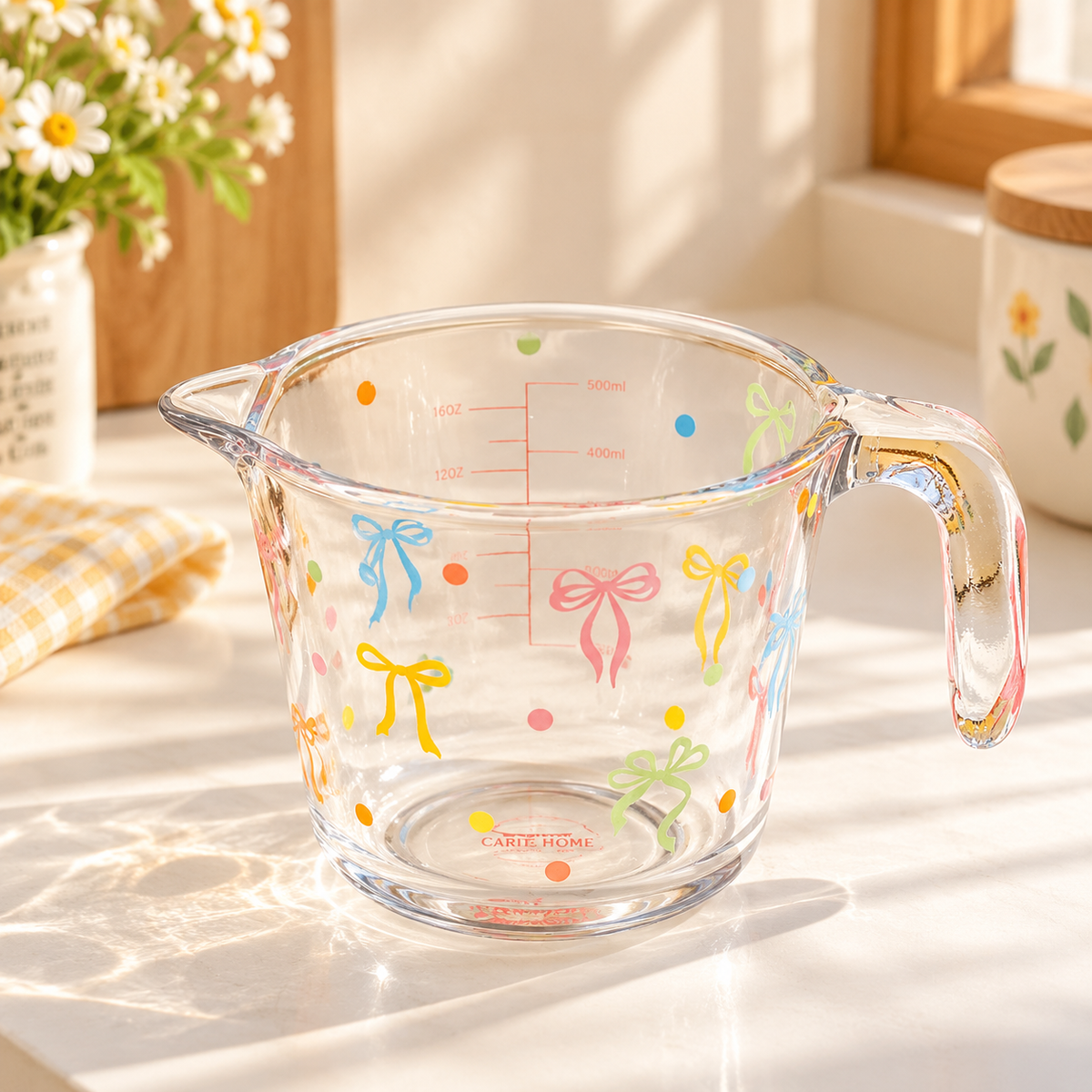 Colourful Bow Borosilicate Glass Measuring Cup – 650ML