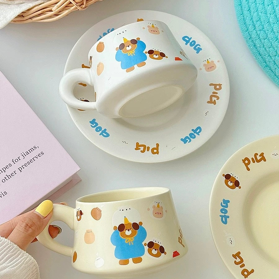 Creamy Piggy Ceramic Coffee Mug Set, 270ML Capacity