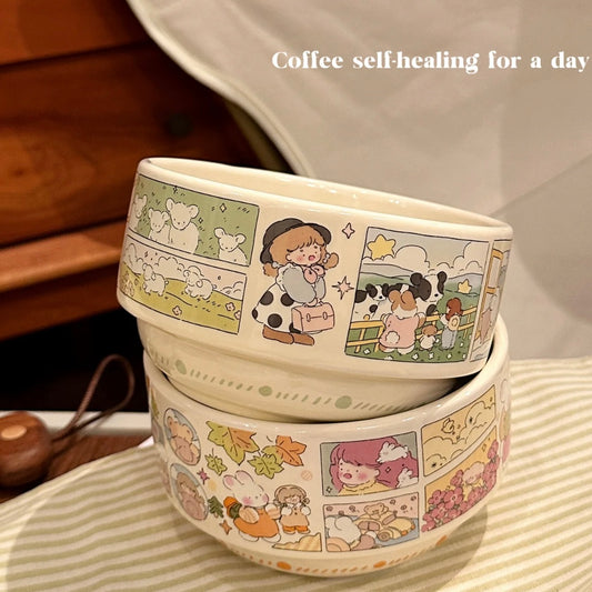 Four Seasons Journey Ceramic Yogurt Bowl – 520ml Large Capacity | Gift-Ready Packaging