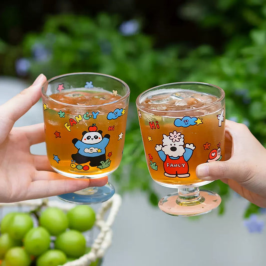 Fancy Dog & Panda Footed Glass Cup - 300ML