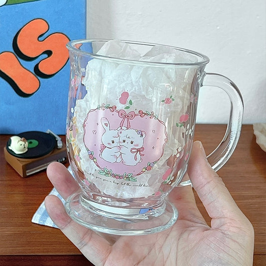 Pink Heart Glass Mug with Handle, 450ML Capacity