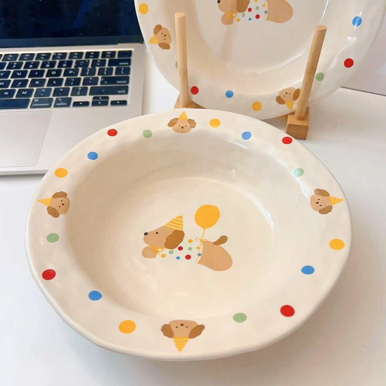 Balloon Pup Handcrafted Ceramic Deep Plate, 8.25-Inch