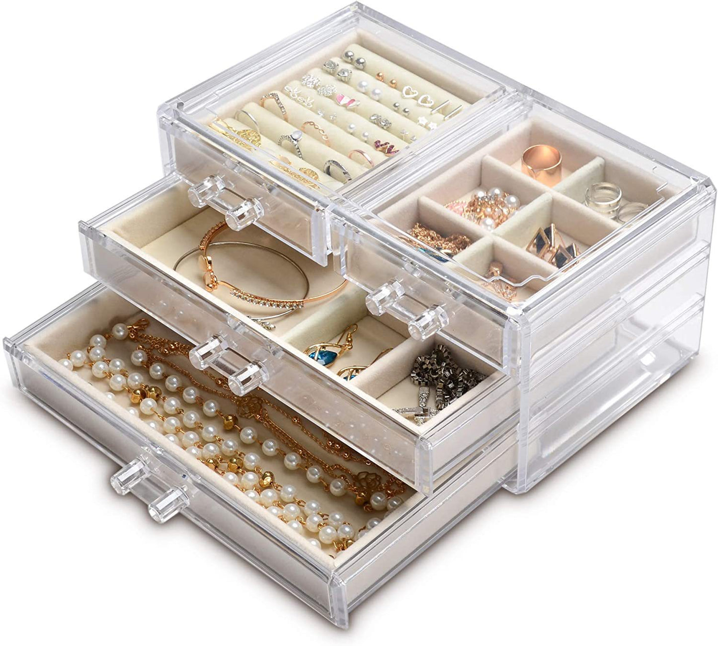 Elegant Acrylic Jewelry Box with 4 Drawers