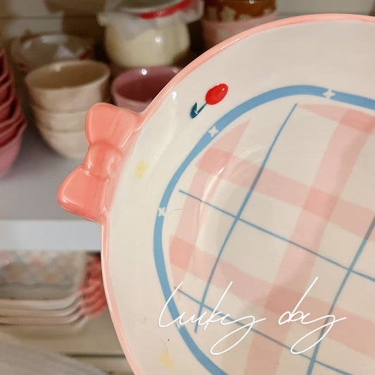 Pink Bow Large Ceramic Soup Bowl – 1100ML Double-Handle Deep Bowl for Soup & Noodles