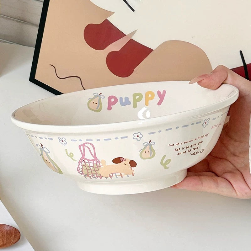Snowy Puppy Ceramic Ramen Bowl - 1000ML