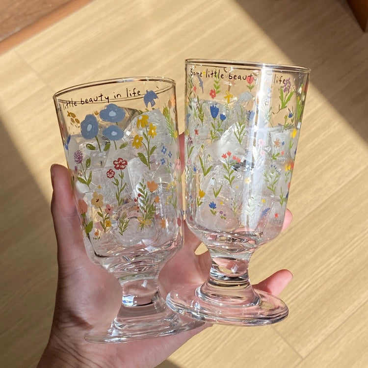 Spring Floral Footed Glass Cup – 250ML Capacity