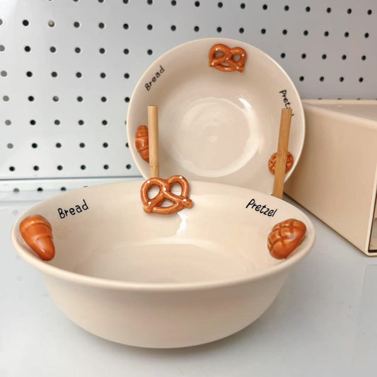 Hand-Painted 3D Bread Ceramic Yogurt Bowl