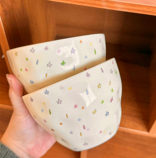 Colorful Star Ceramic Bowl, 550ML Capacity