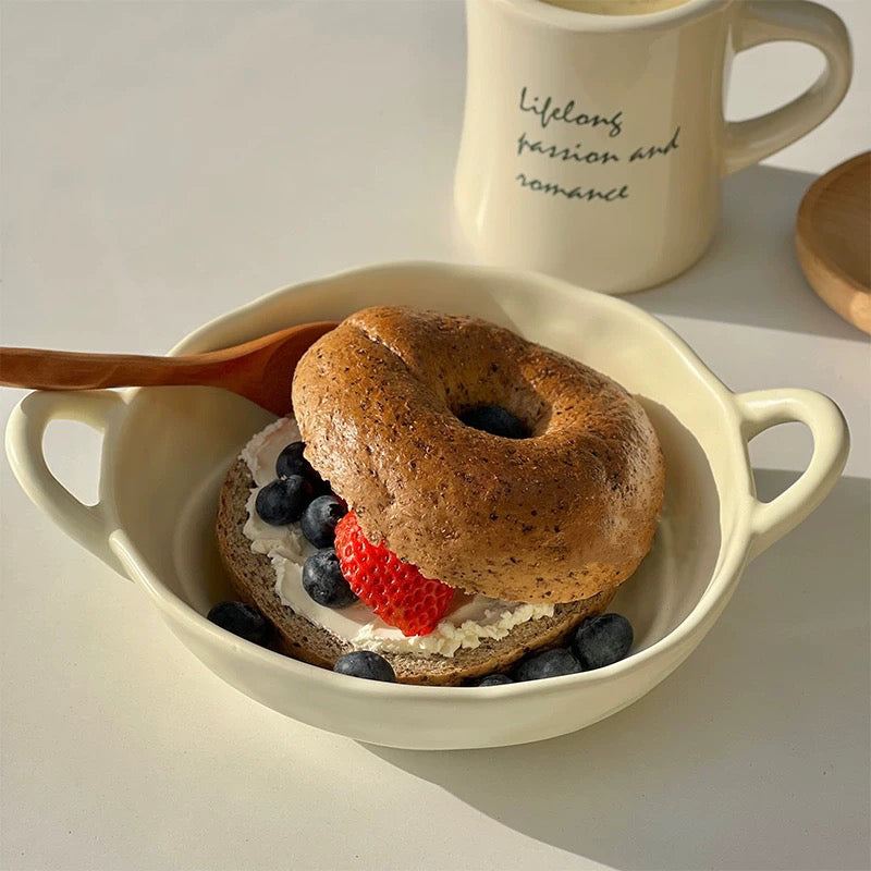 Macaron Color Double-Handle Ceramic Bowl | Three Sizes Available | 550ml, 700ml, 960ml