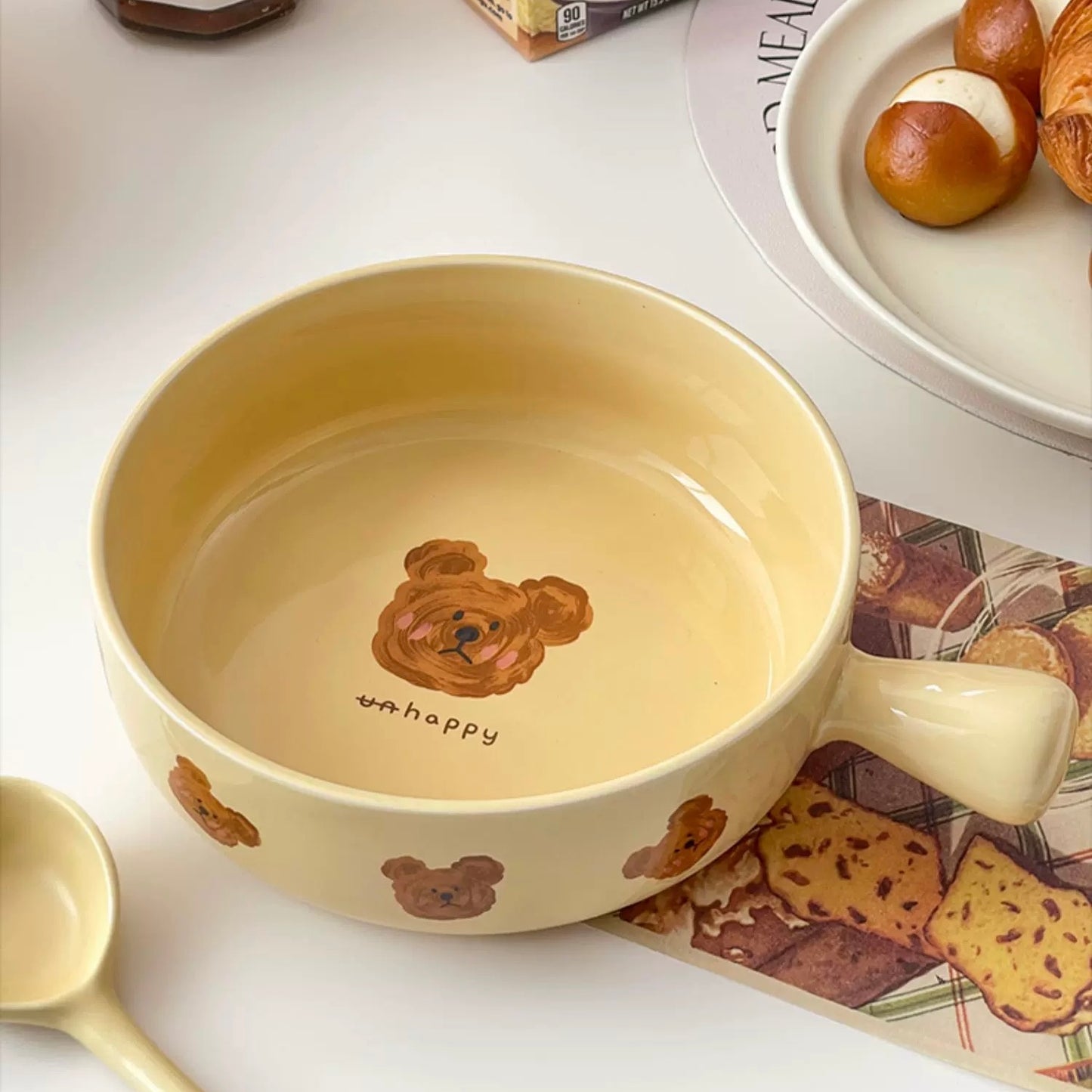 Creamy Emo Bear Handled Baking Dish - 600ML