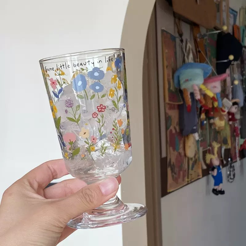 Spring Floral Footed Glass Cup – 250ML Capacity