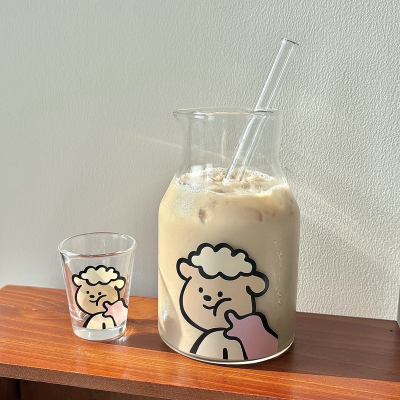 Chubby Sheep Glass Pitcher Set – Cute 4-Piece Gift Box with Cups & Straw