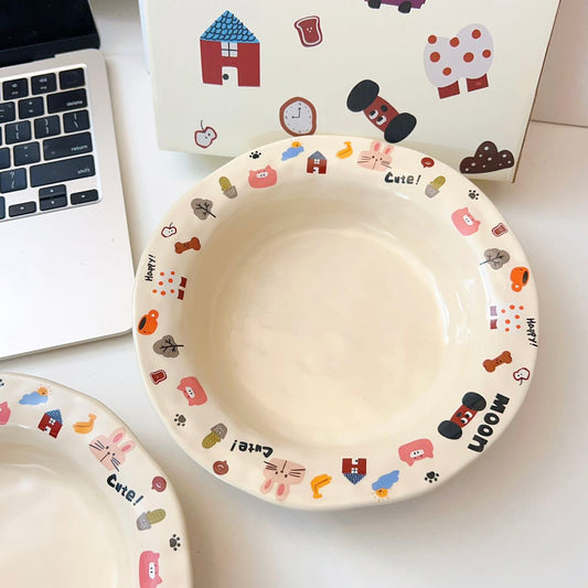 Moon Dog Series Ceramic Deep Plate, 8-Inch