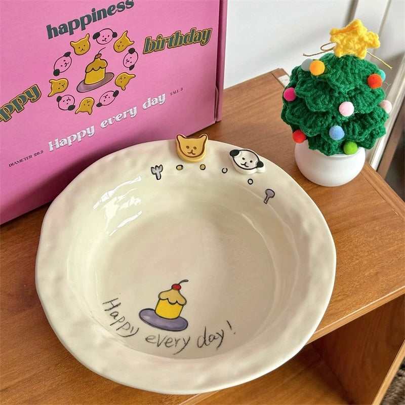 Button Puppy Deep Ceramic Plate | Gift Box Included