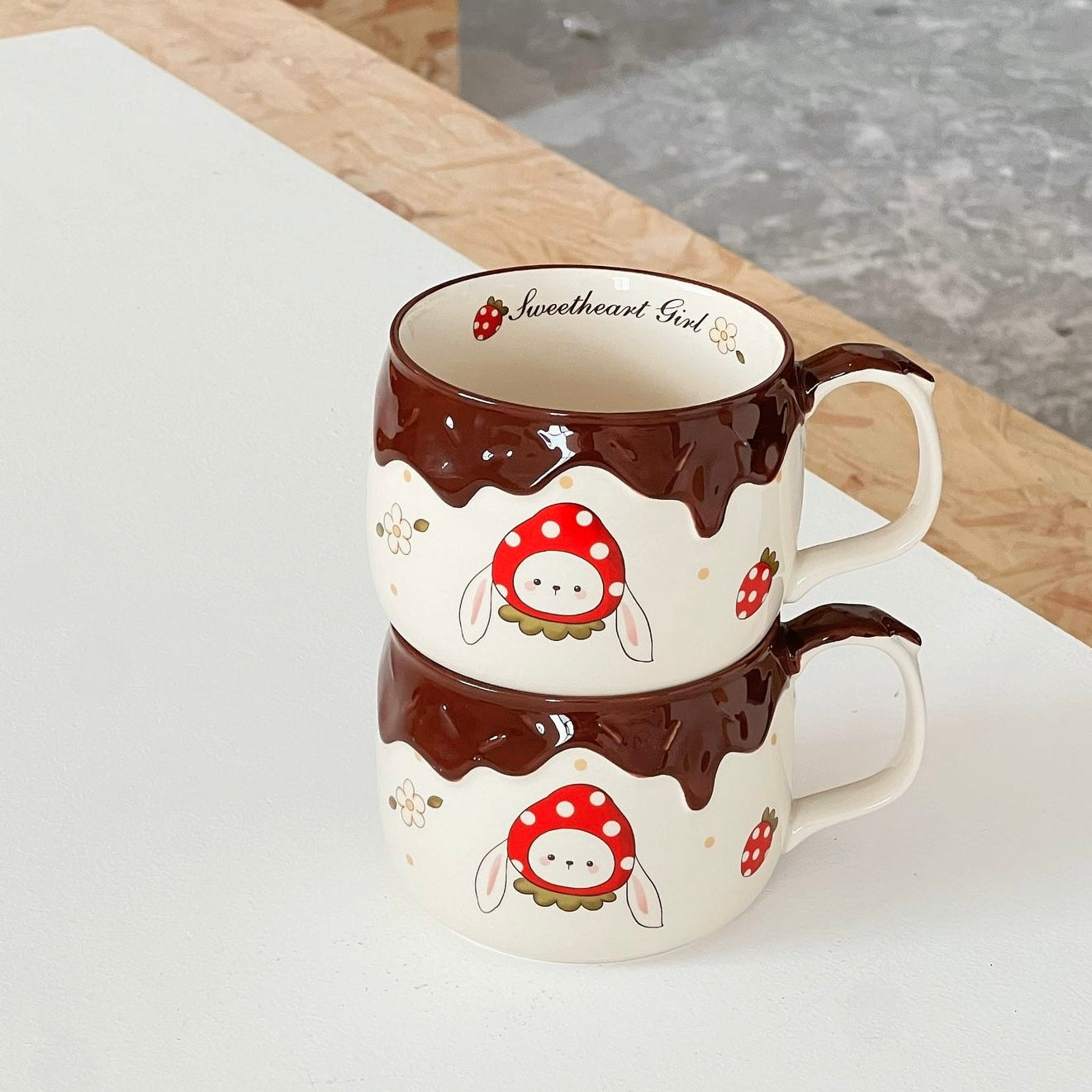 Chocolate Strawberry Bunny Ceramic Mug – 400ML