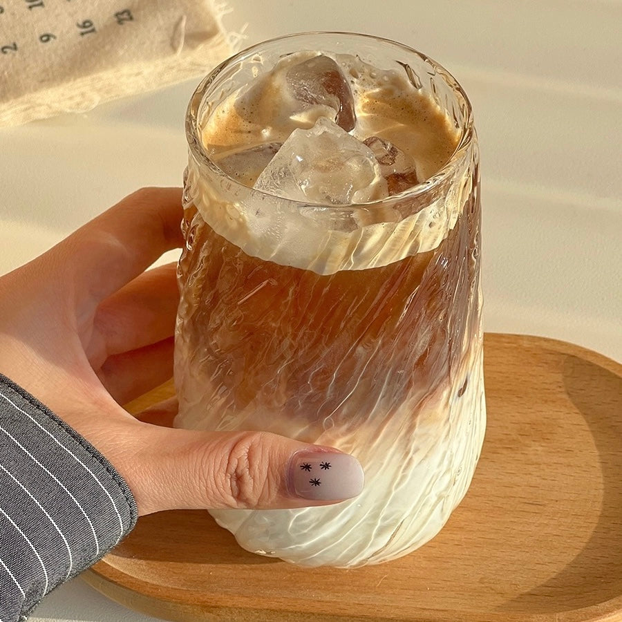 Textured Tree Pattern Glass Cup - 400ML Capacity