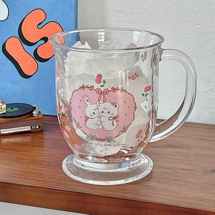 Pink Heart Glass Mug with Handle, 450ML Capacity