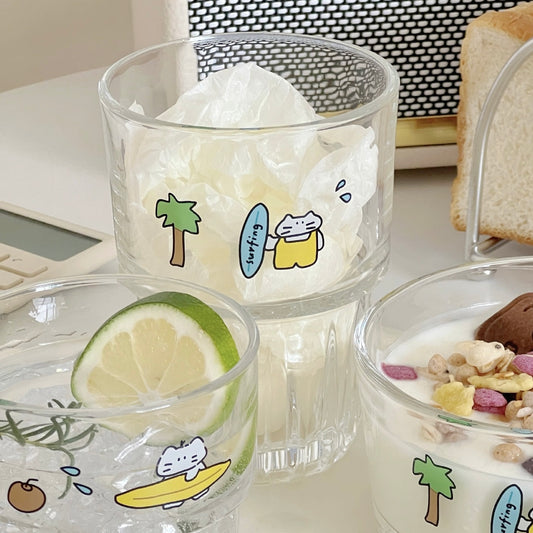 Cute Surfing Cat Glass Cup – 280ML / 350ML