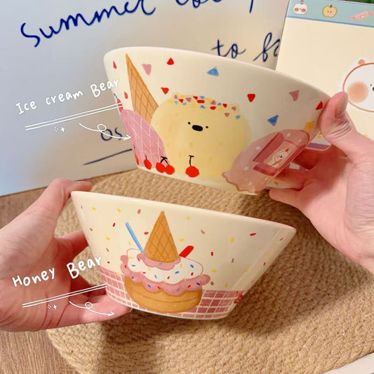 Ice Cream Bear Ceramic Ramen Bowl - 2 Designs, 900ML