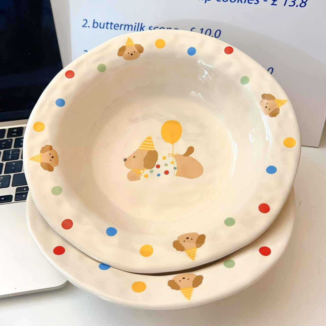 Balloon Pup Handcrafted Ceramic Deep Plate, 8.25-Inch