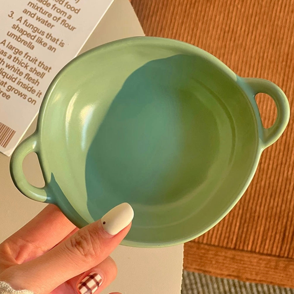 Macaron Color Double-Handle Ceramic Bowl | Three Sizes Available | 550ml, 700ml, 960ml