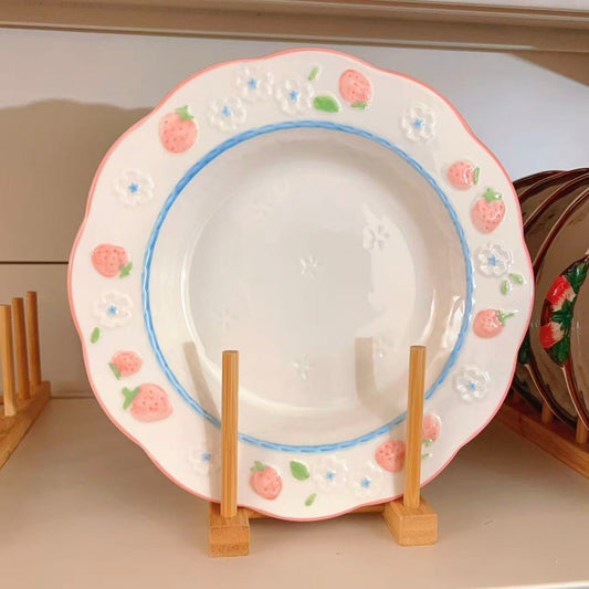 Hand-Painted Pastel Strawberry Ceramic Plate, 10-Inch
