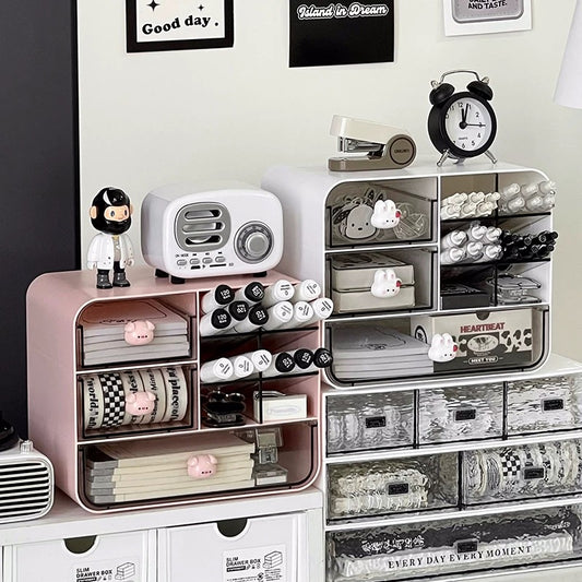 Pig & Rabbit Desktop Organizer with Drawers | High-Quality Acrylic and PC Plastic