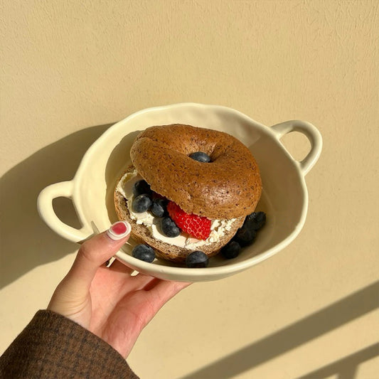 Macaron Color Ceramic Bowl with Handle - 650ML Capacity