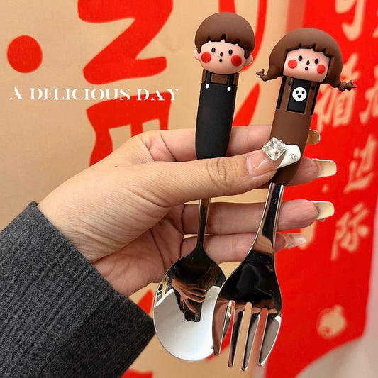 Cute Couple Stainless Steel Fork & Spoon Set