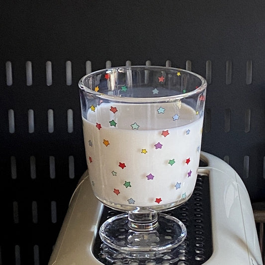 Colorful Star Footed Glass Cup – 300ML Capacity