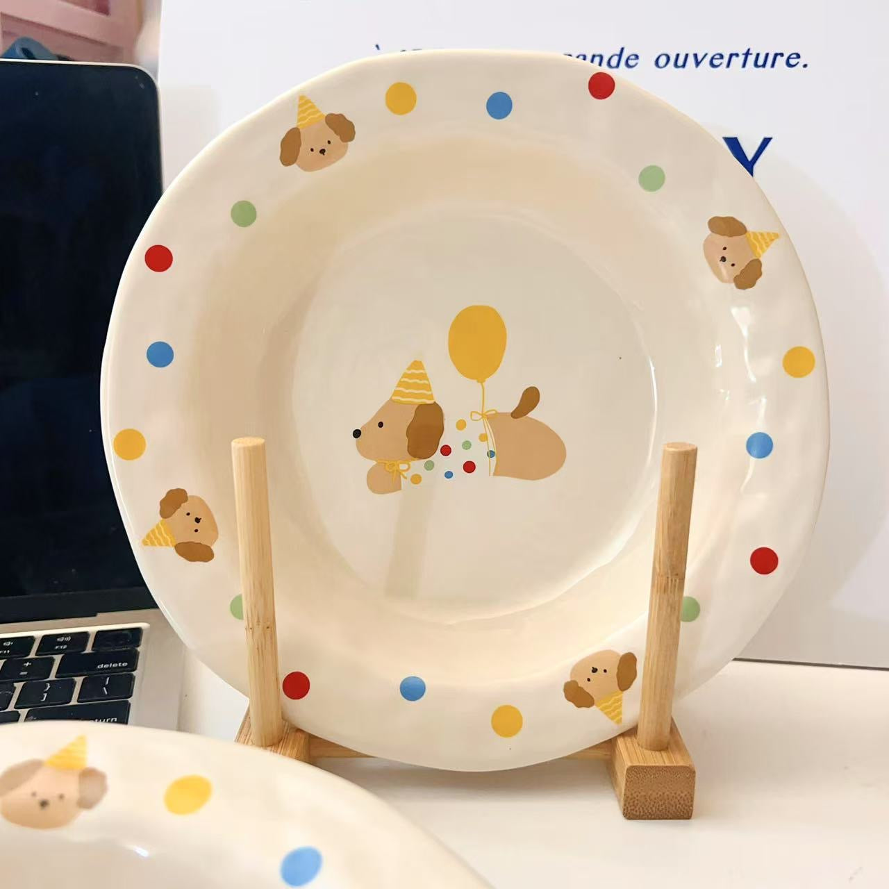 Balloon Pup Handcrafted Ceramic Deep Plate, 8.25-Inch