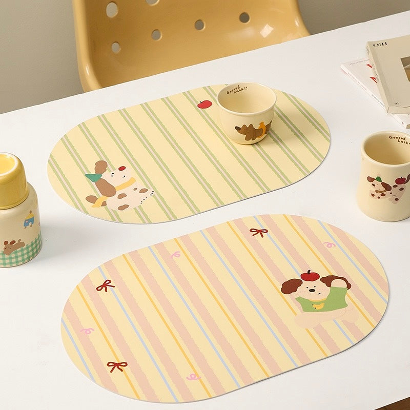 Colorful Puppy Leather Dining Table Mats, 45x30cm