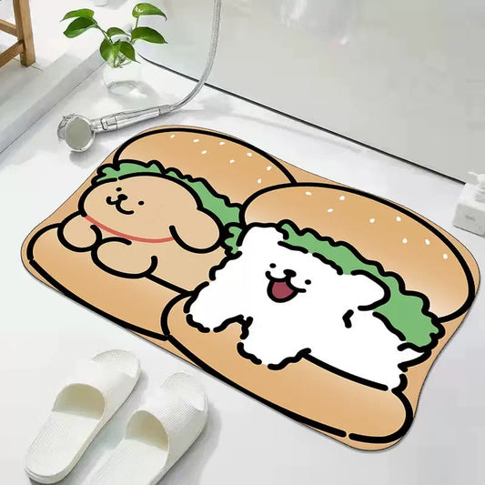 Hamburger Dog Bathroom Absorbent Mat - Size 50x80cm